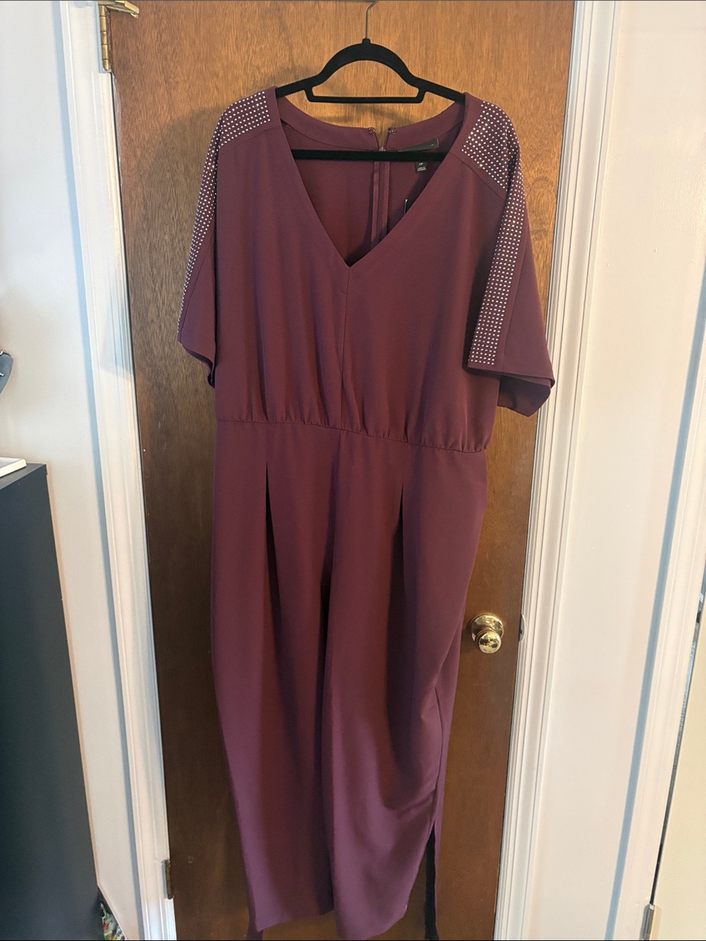 Lane Bryant Plum V-Neck Jumpsuit with Studded Shoulders